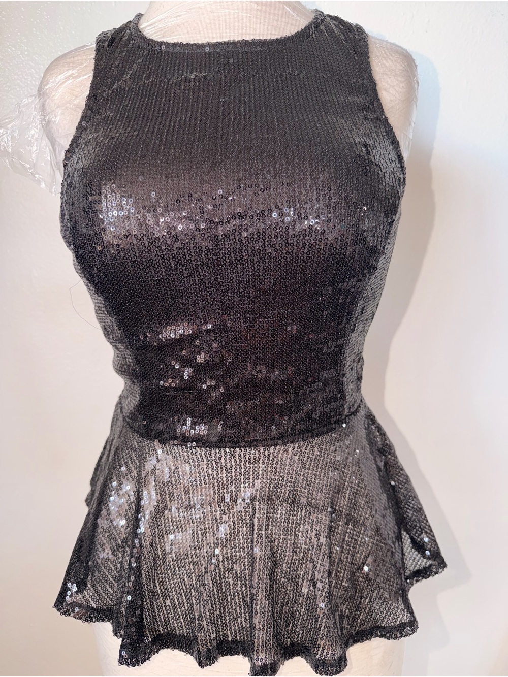 Sequin Peplum Tank Top - Black